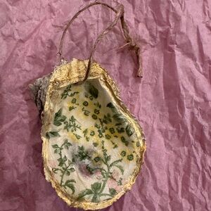 Handcrafted Floral Oyster Shell Ornament with Gold Trim